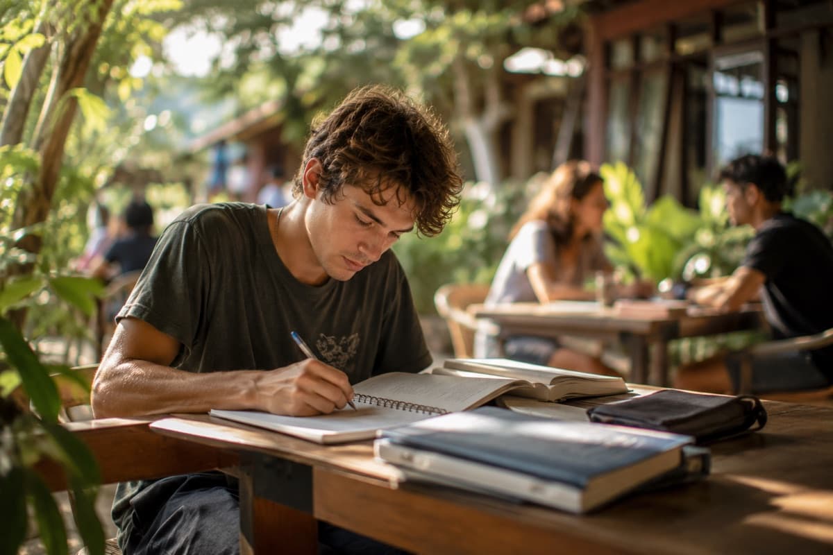 Student studying at an outdoor school in Thailand