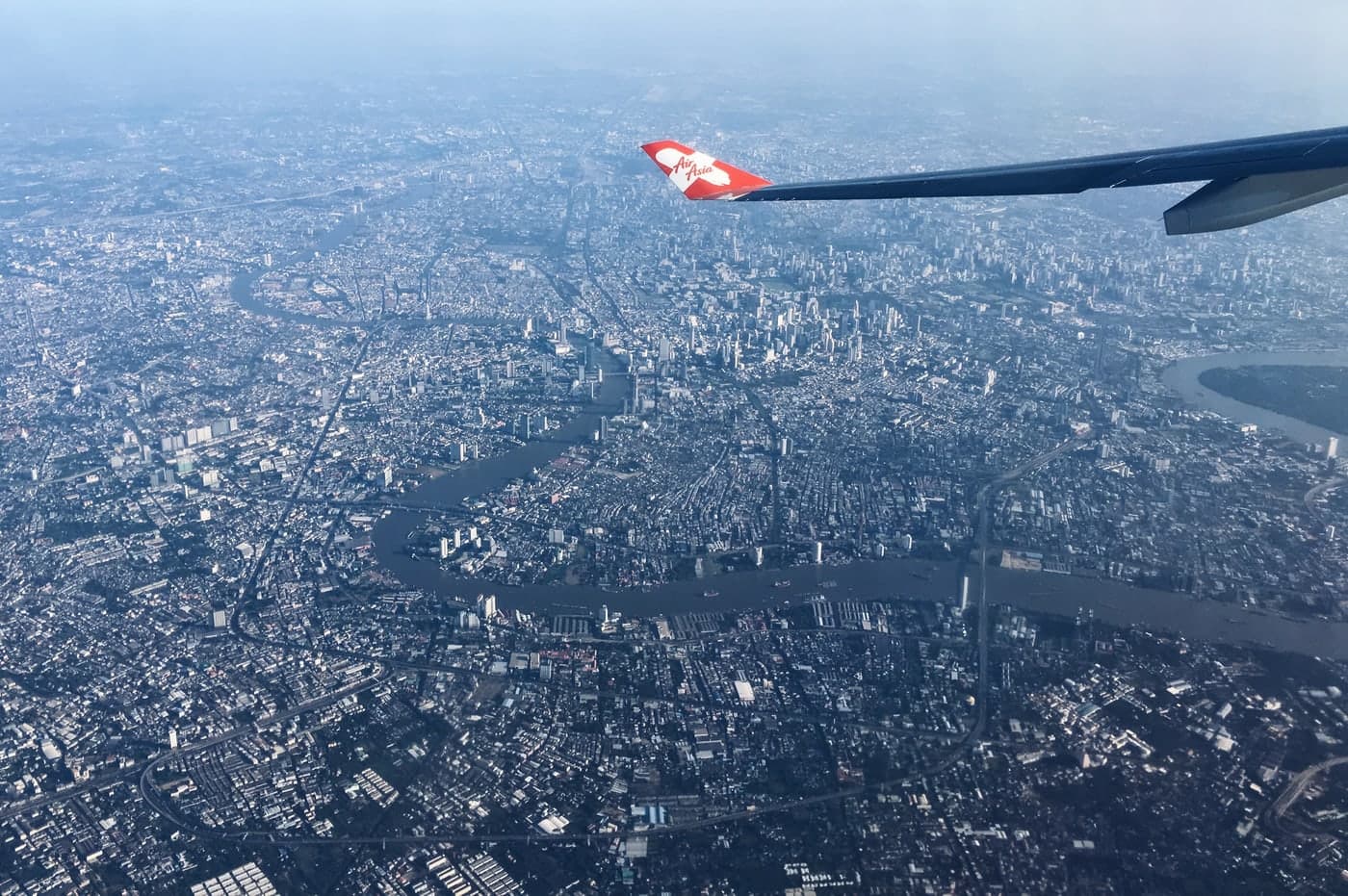 An aerial view of Bangkok from an AirAsia flight
